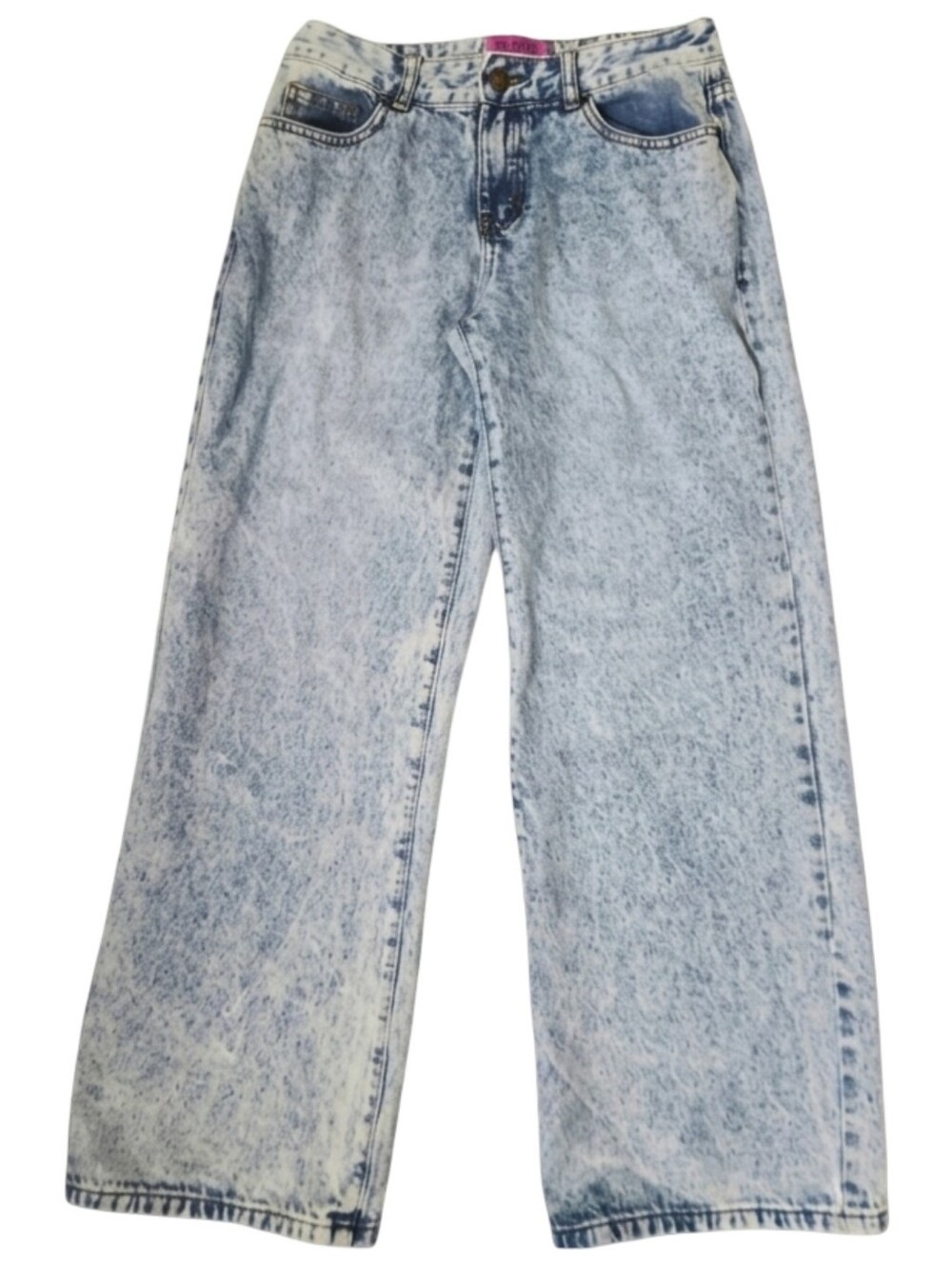 TELEPATHIA Y2K Coquette Acid Wash Wide Leg Jeans Pink Bow Embroidered Low Rise 7